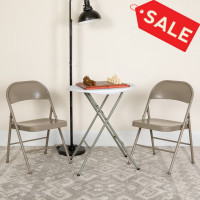 Flash Furniture 2-BD-F002-GY-GG 2 Pk. HERCULES Series Double Braced Gray Metal Folding Chair